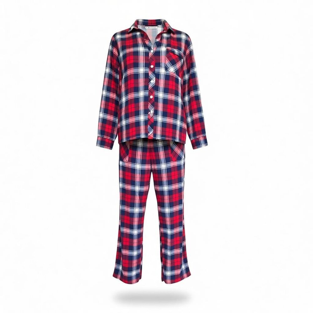 Aerie Plaid Flannel 2-Piece Pajama Set Women's Sz‎ M Red White Blue #346K